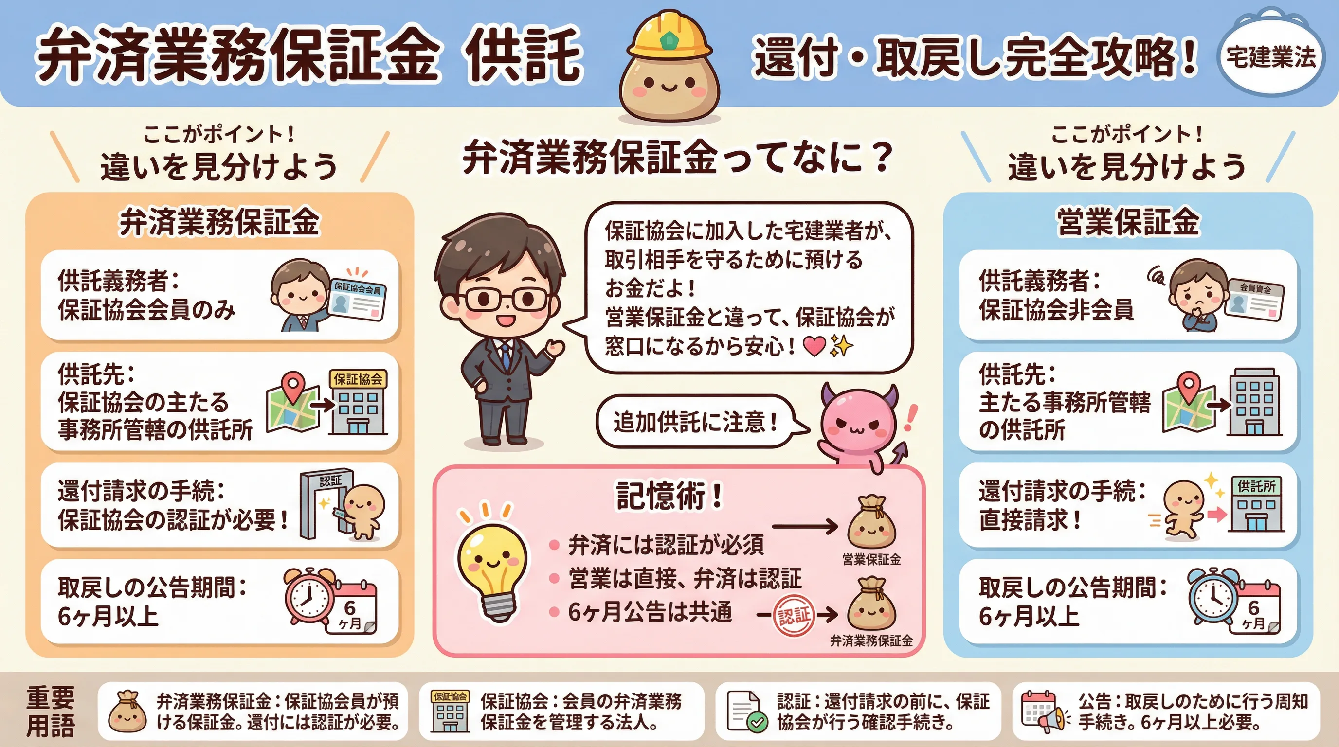 弁済業務保証金の供託方法、還付方法、取戻し方法を見ていきますのインフォグラフィック|宅建業法