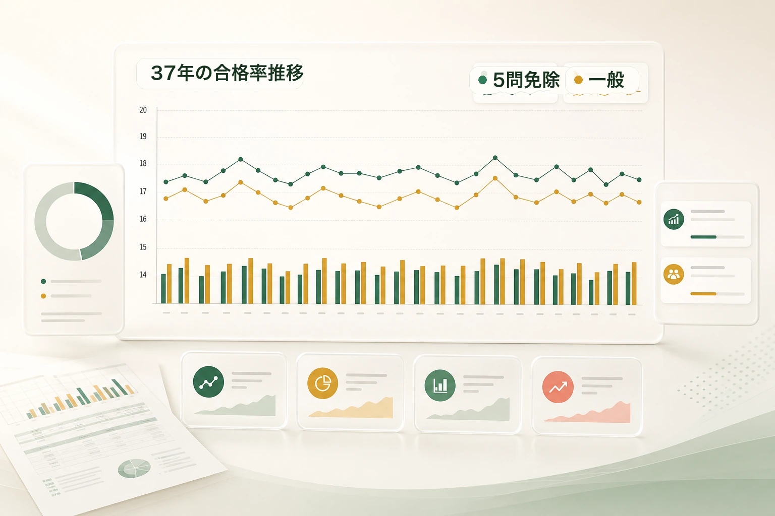 宅建試験の合格率推移を5問免除組と一般組で比較するグラフ